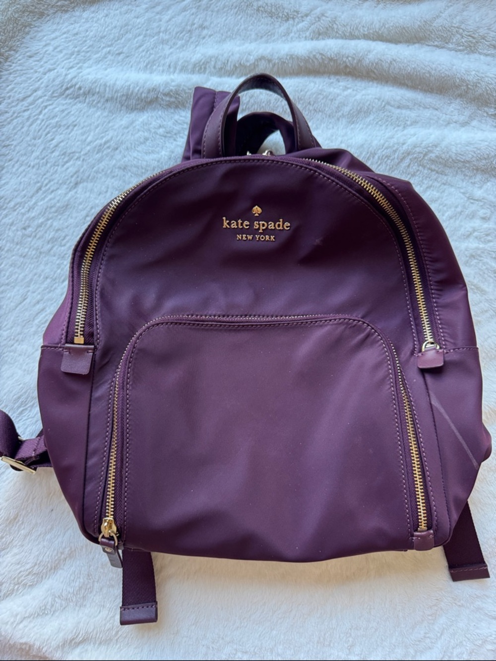 kate spade plum nylon backpack with gold hardware